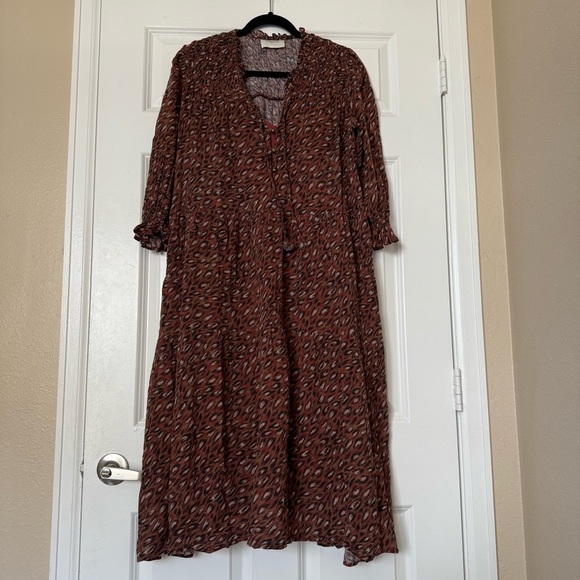 Auguste the Label Isaac Brown Burgundy Midi Thyme Dress Abstract Pattern Size 6 - Picture 2 of 16